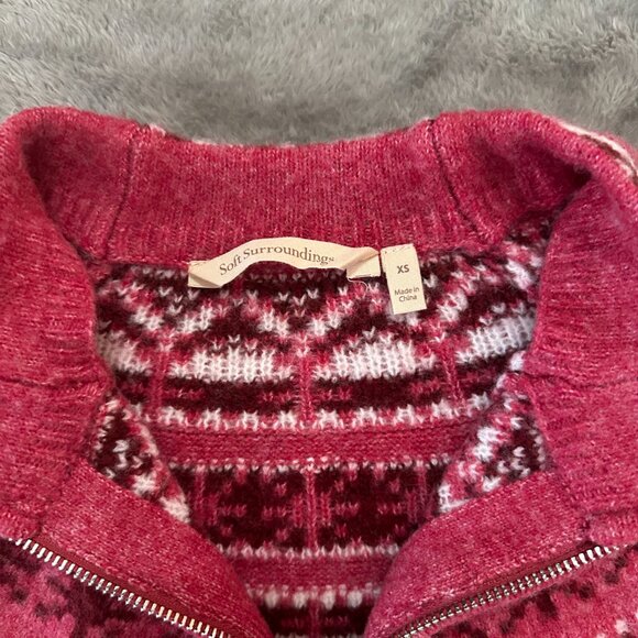 Soft Surorundings Sascha Fair Isle Quarter Zip Sweater XS Womens Extra Small - Picture 2 of 5